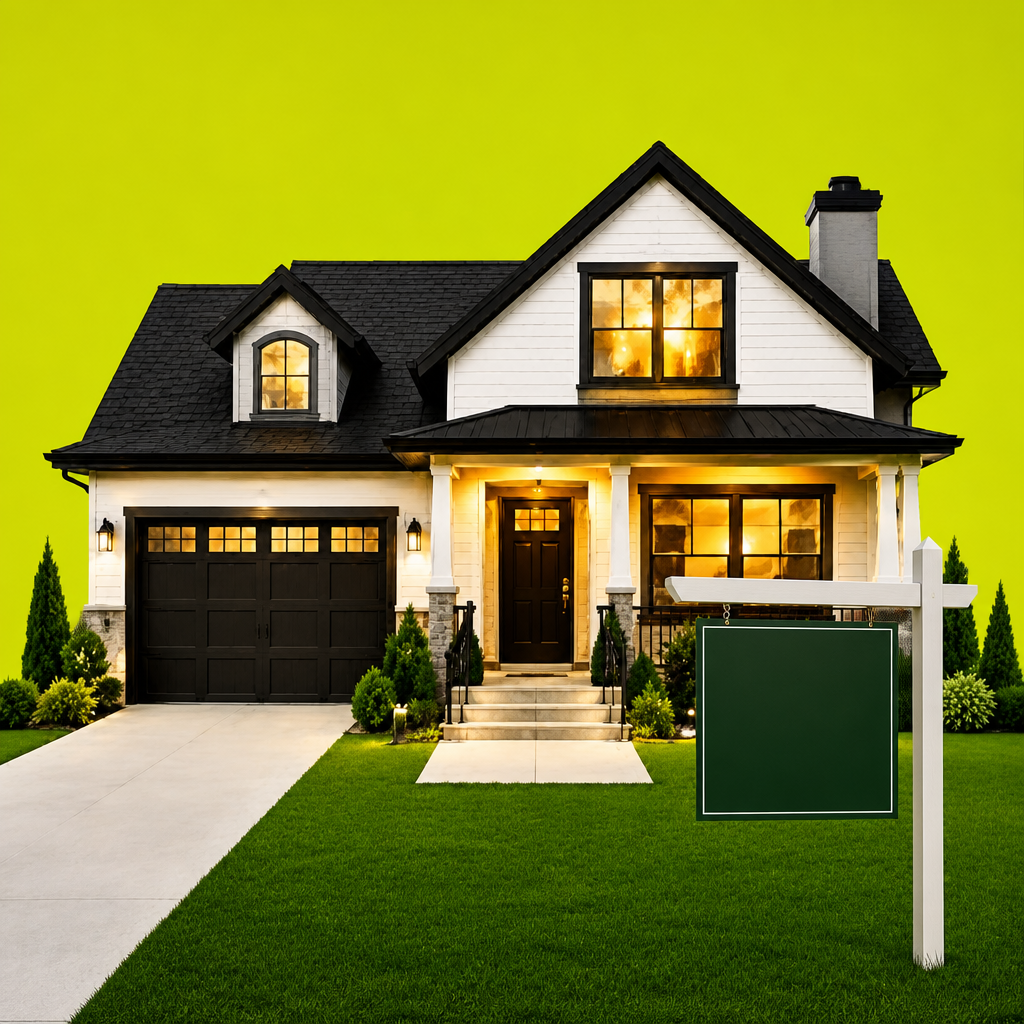 Yard listing sign on the Housecoin lawn