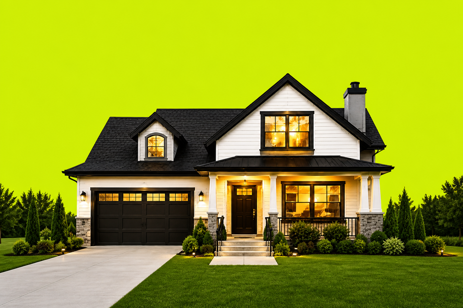 Housecoin farmhouse on lime sky