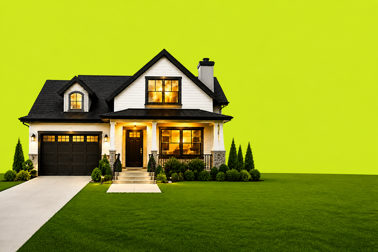 Housecoin farmhouse on lime sky